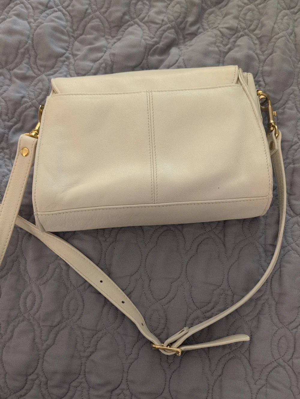 Vintage Etienne Aigner Cream Leather Shoulder Bag with Gold Accent Hardware